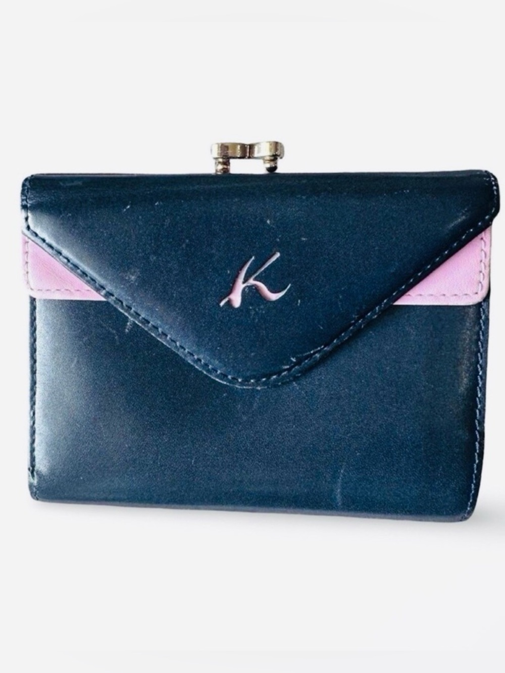 Kitamura 🩷💙quiet Luxury K2 SOFT cowhide leather Kisslock wallet Navy blue/Pink